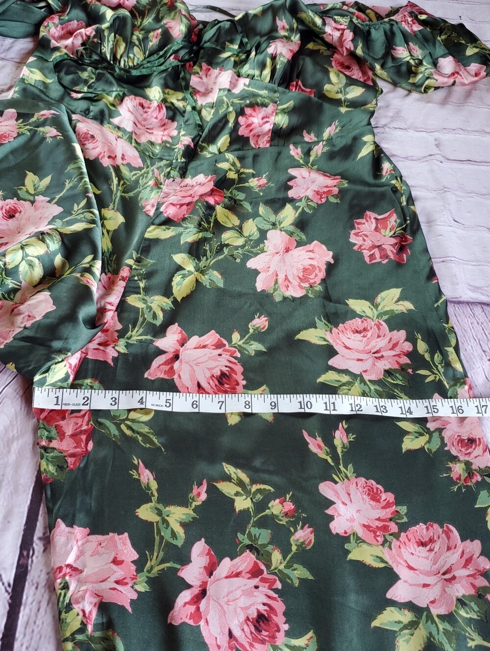 ASOS Design Curve Satin Te Jumpsuit Green Floral Wide-leg Lace-up Back Boho 18 - Picture 15 of 16